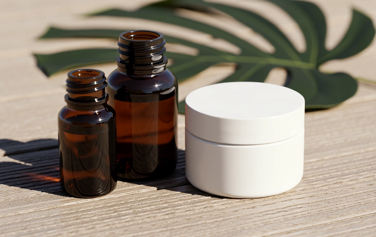 Premium natural supplements and luxury skincare jars